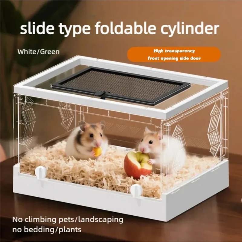 

Pet Hamster Hedgehog Totoro Rutin Chicken Portable Large Capacity Sliding Front Open Door Top Mesh Foldable Tank