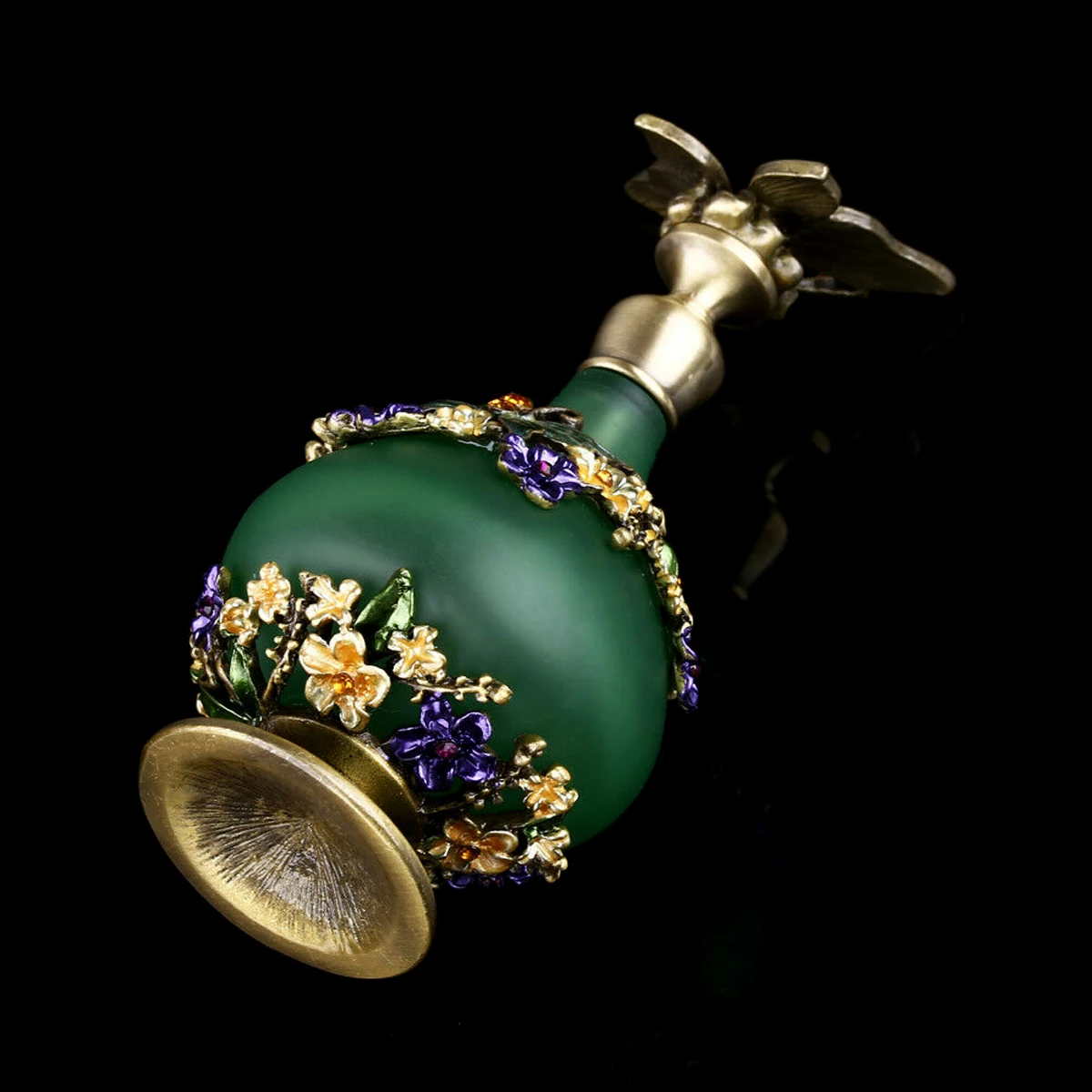 1pc Antique Empty Perfume Bottle 25ml Butterfly Flower Painting Pattern Glass Metal Art Enamel Decor Retro Palace Luxury Style