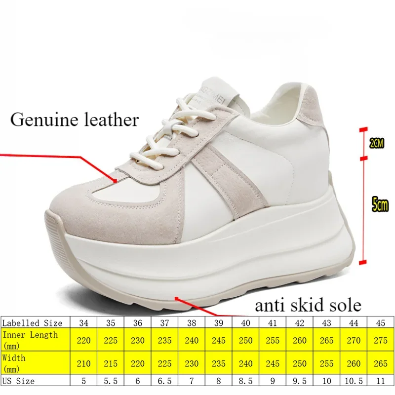 Fujin 7cm High Platform Shoes Wedge Sneakers Chunky Shoes Platform for Women Genuine Leather Women Casual Shoes Spring Autumn