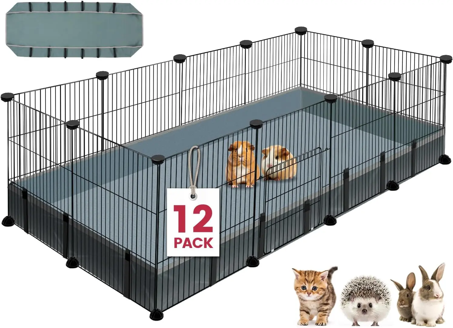 Parque infantil para animales pequeños de 12 paneles, parque infantil para mascotas con estera impermeable, jaula C&C para conejillos de indias, bolígrafo para juego de cachorros