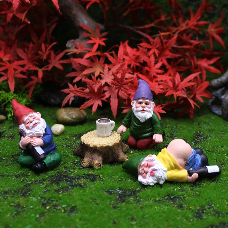 5/6/9 Pcs Drunk Gnome Resin Set Mini Dwarf Campfire Statue Waterproof Fairy Tale Garden Outdoor Patio Lawn Landscape Decoration