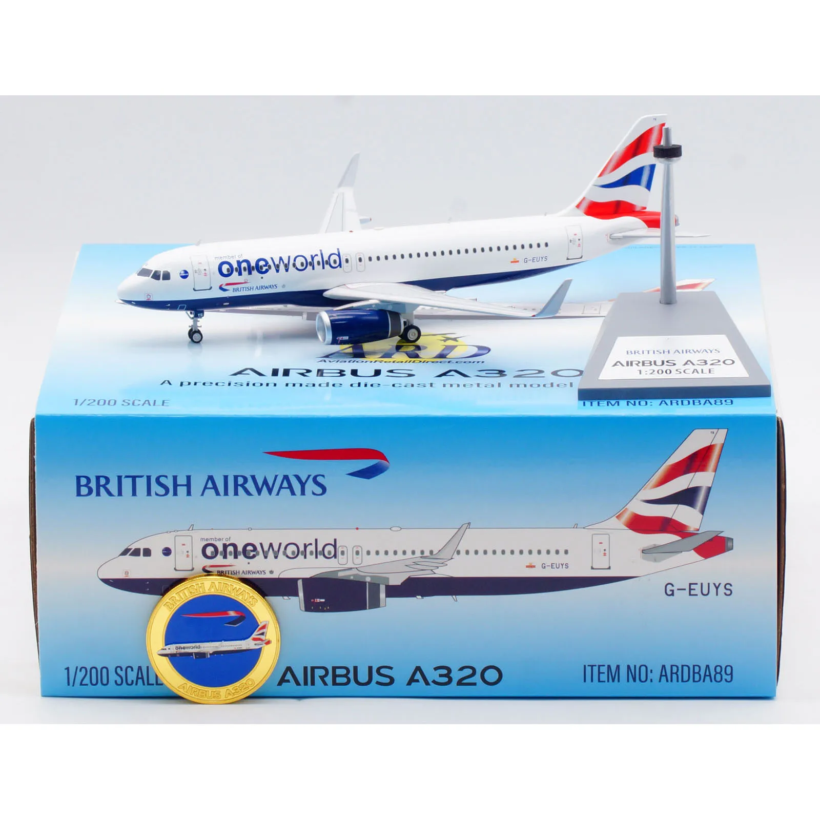 ARDBA89 Alloy Collectible Plane Gift ARD 1:200 British Airways Airbus A320 Diecast Aircraft Jet Model G-EUYS & COIN