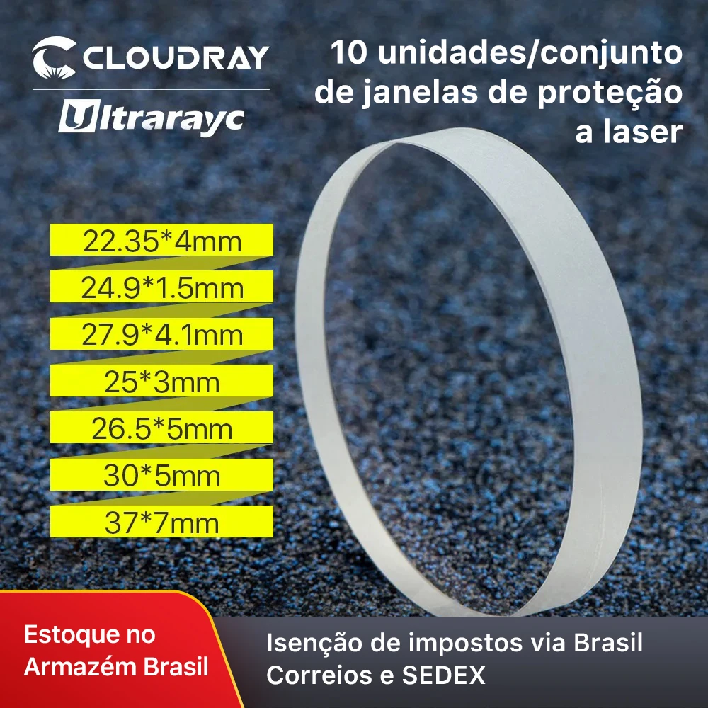 Óptica Laser Protective Windows no Brasil Warehouse, Fibra JGS2 e HQ Quartz, Sílica fundida para cabeça de laser, 27.9*4.1 30*5 37*7, 10PCs