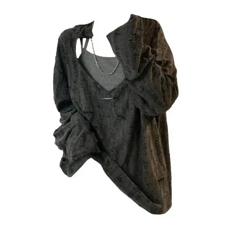 Extra Large Size Women's Loose Chain Hollow out Cover up Strap Trendy Street Sle Autumn Winter Long Sve Midi Dr