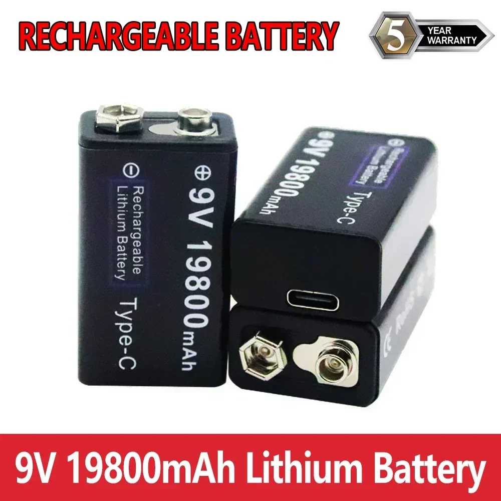 9V Rechargeable Battery 19800mAh 6F22 Micro USB 9v Li-ion Lithium Batteries for Multimeter Microphone Toy Remote Control KTV