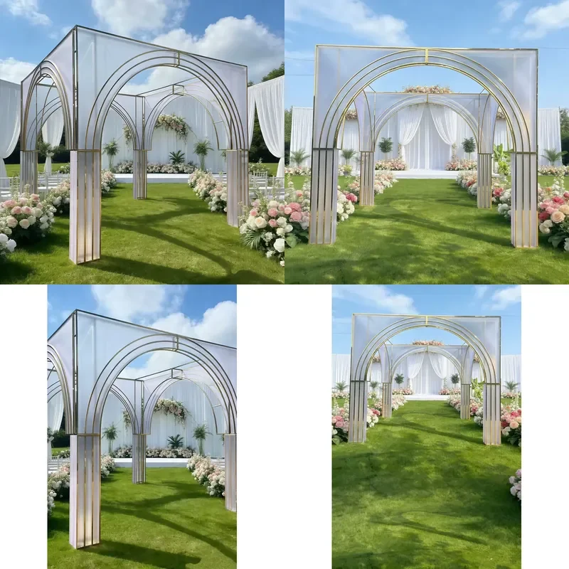 for Custom Durable Gold Stainless Steel Wedding Arch 2025 New Gazebo Background