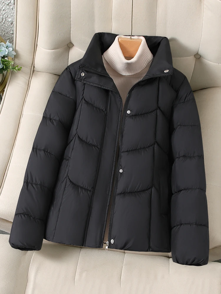 

Women's ort Cotton Jaet Winter Thiened Loose Fit Stand Collar Coat Korean Sle Straight Cut Long Sve Zipper Closure