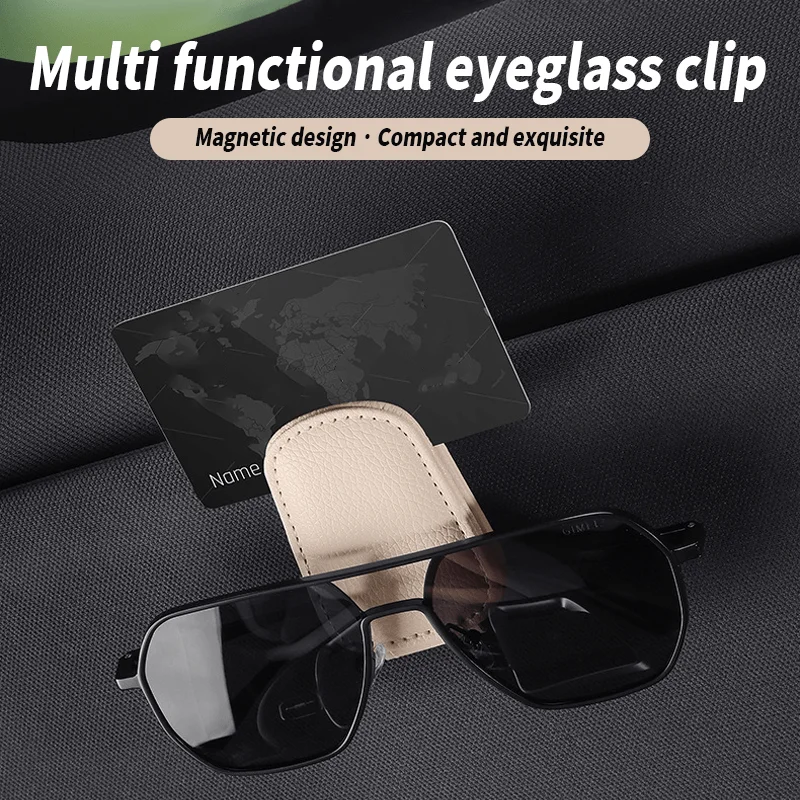 Auto-Brillenhalter – magnetischer Kunstleder-Clip für Brillen auf dem Auto-Visier – Organizer für Brillen, Karten und Tickets