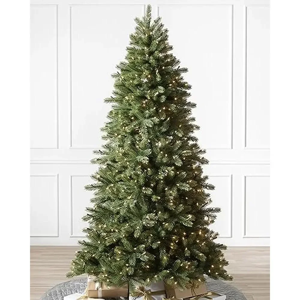 Woodland Spruce 6.5ft Pre-Lit Artificial Christmas Tree Clear LED Lights Realistic Narrow Shape Warm Glow Easy Assembly PE PVC