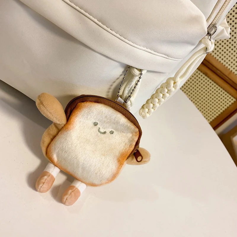 Mini Wallet Card Holder Keyring Earphone Bag Pendant Kawaii Toast Plush Coin Purse - Creative Cute Bread Design