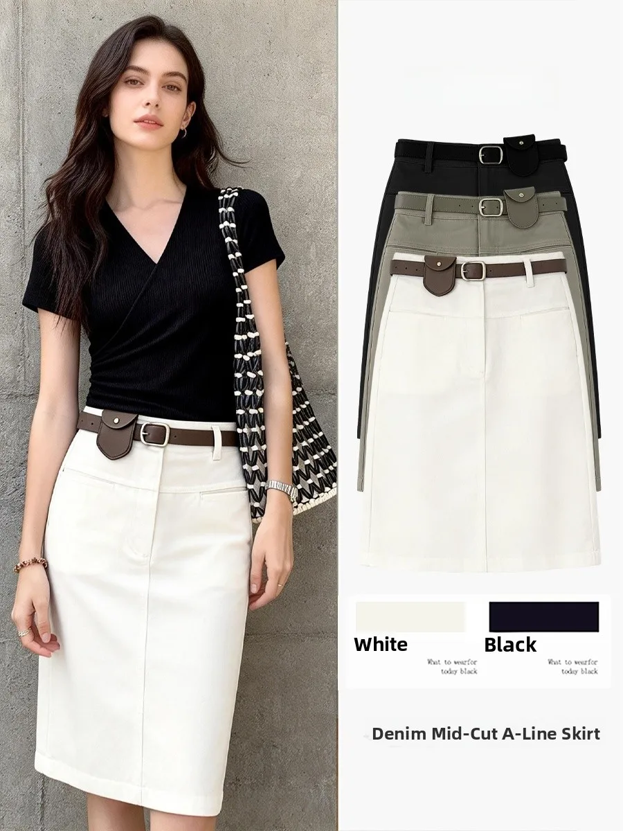 

Белая джинсовая юбка А-силуэта для женщин, облегающая, с высокой талией, для повседневной носки, летняя новинка, из полиэстера, на молнии