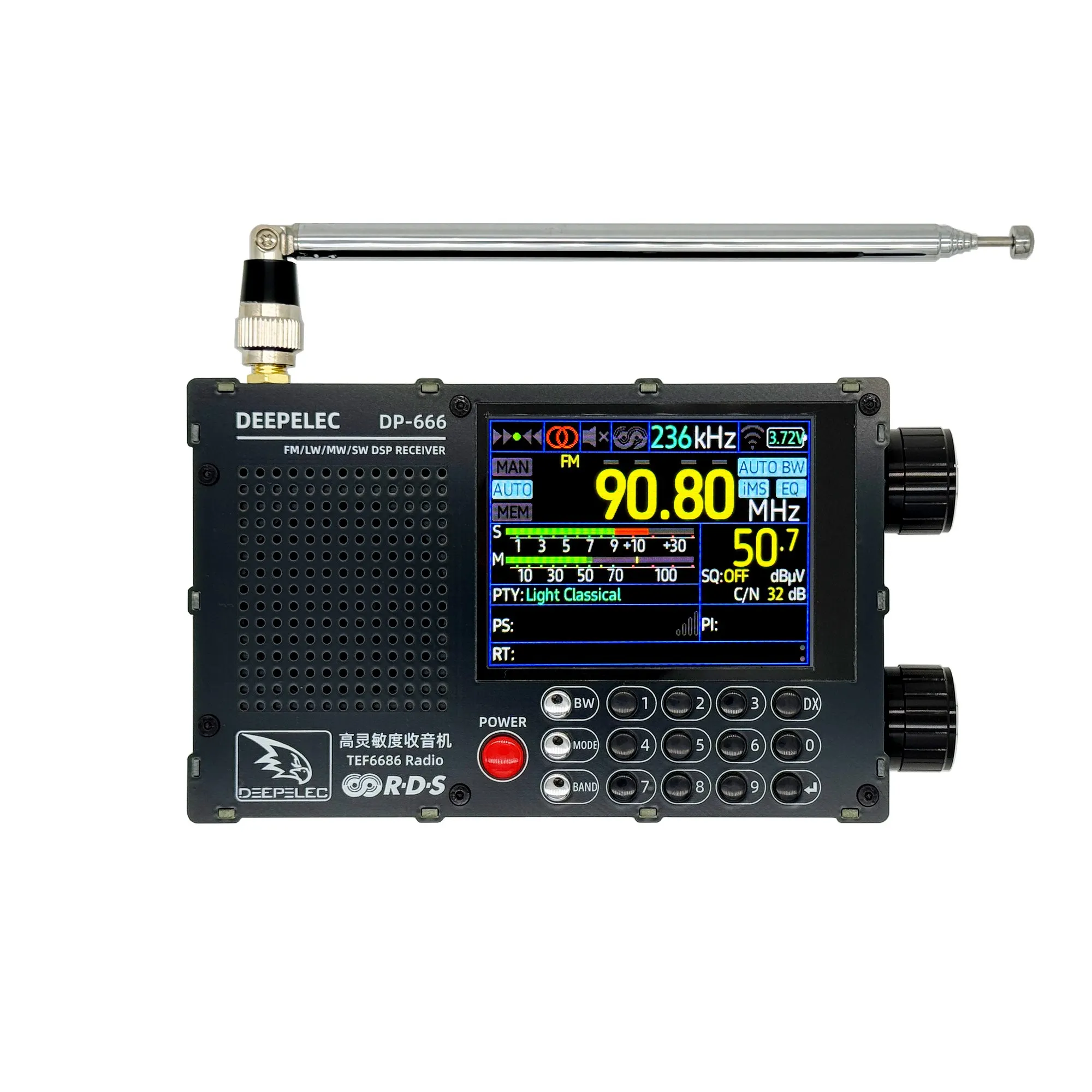 DP666 Hochempfindliches Radio mit TEF6686-Chip, Vollband-Empfang inkl. FM-MAM-Kurzwellen- und RDS-Fähigkeiten für Reiseliebhaber