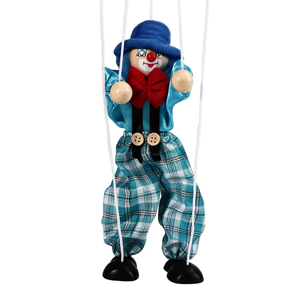 Funny Colorful Pull String Puppet Vintage Clown Wooden Marionette Handcraft Toys Joint Activity Doll Kids Gifts