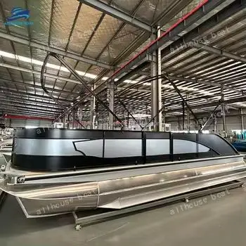 2025 تصميم جديد 19ft سياج مزدوج اللون قارب عائم من الألومنيوم مع قارب صيد من الألياف الزجاجية المقطورة