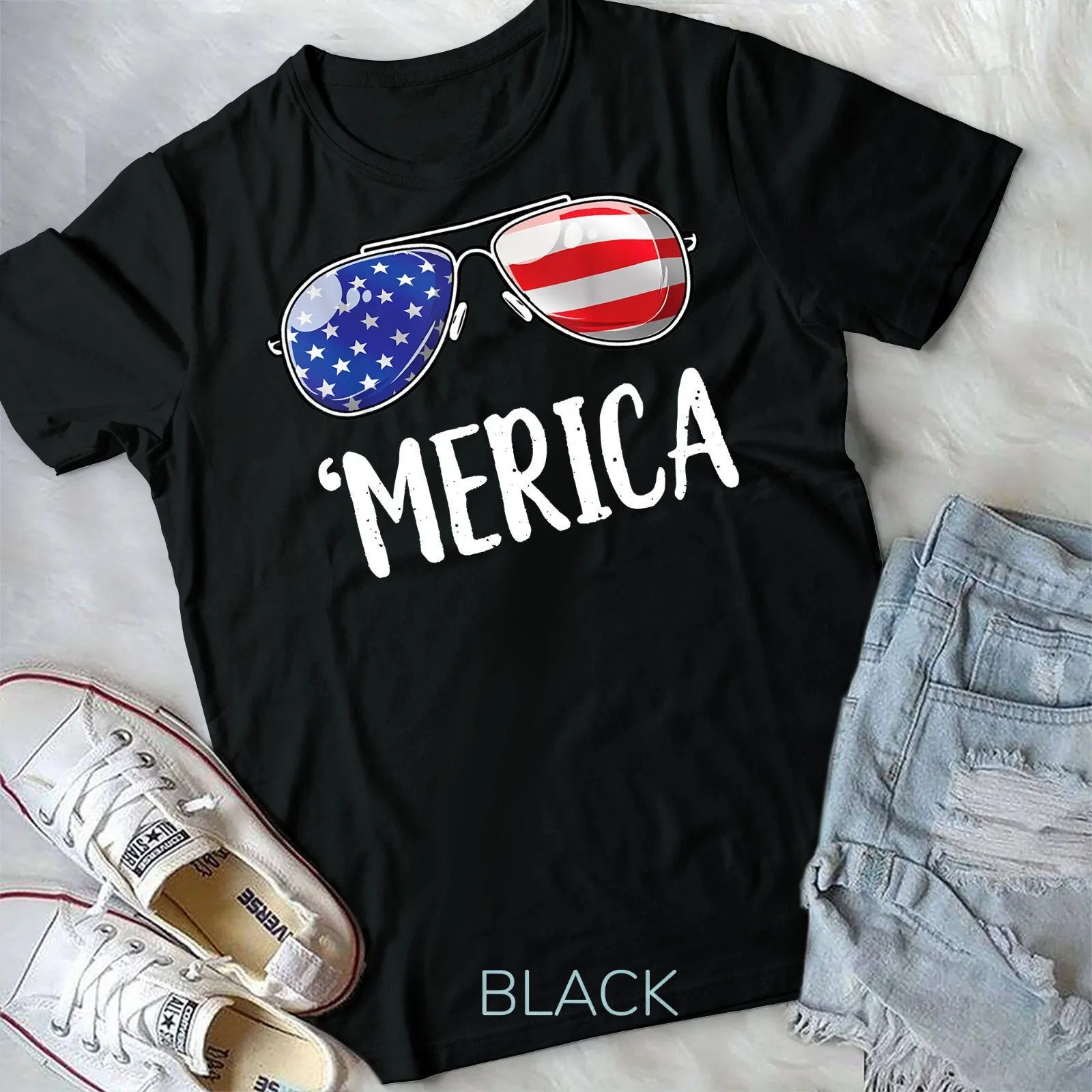 Merica Sunglasses 4th of July T shirt Kids Boys Girls Men USA Unisex T-shirt