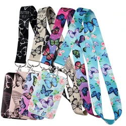 LX1277 Colorful Butterfly Card Holder Lanyard Keychains Accessory USB ID Badge Holder Neck Strap Mobile Phone Straps Gifts