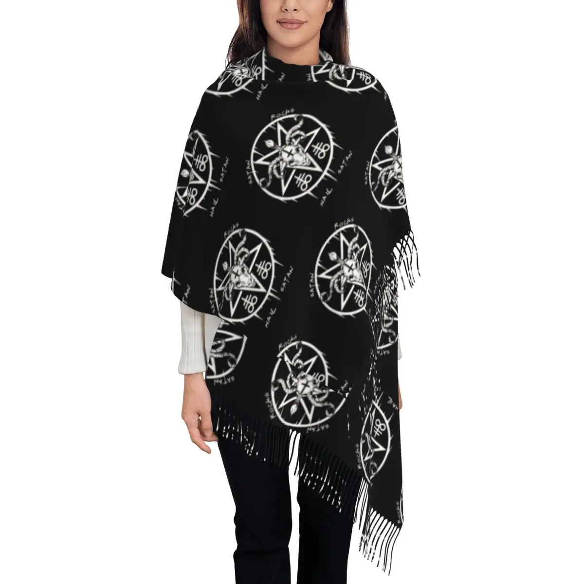 Custom Printed Hail Satan Satan Rocks Scarf Men Women Winter Warm Scarves Satanic Occult Baphomet Shawls Wraps