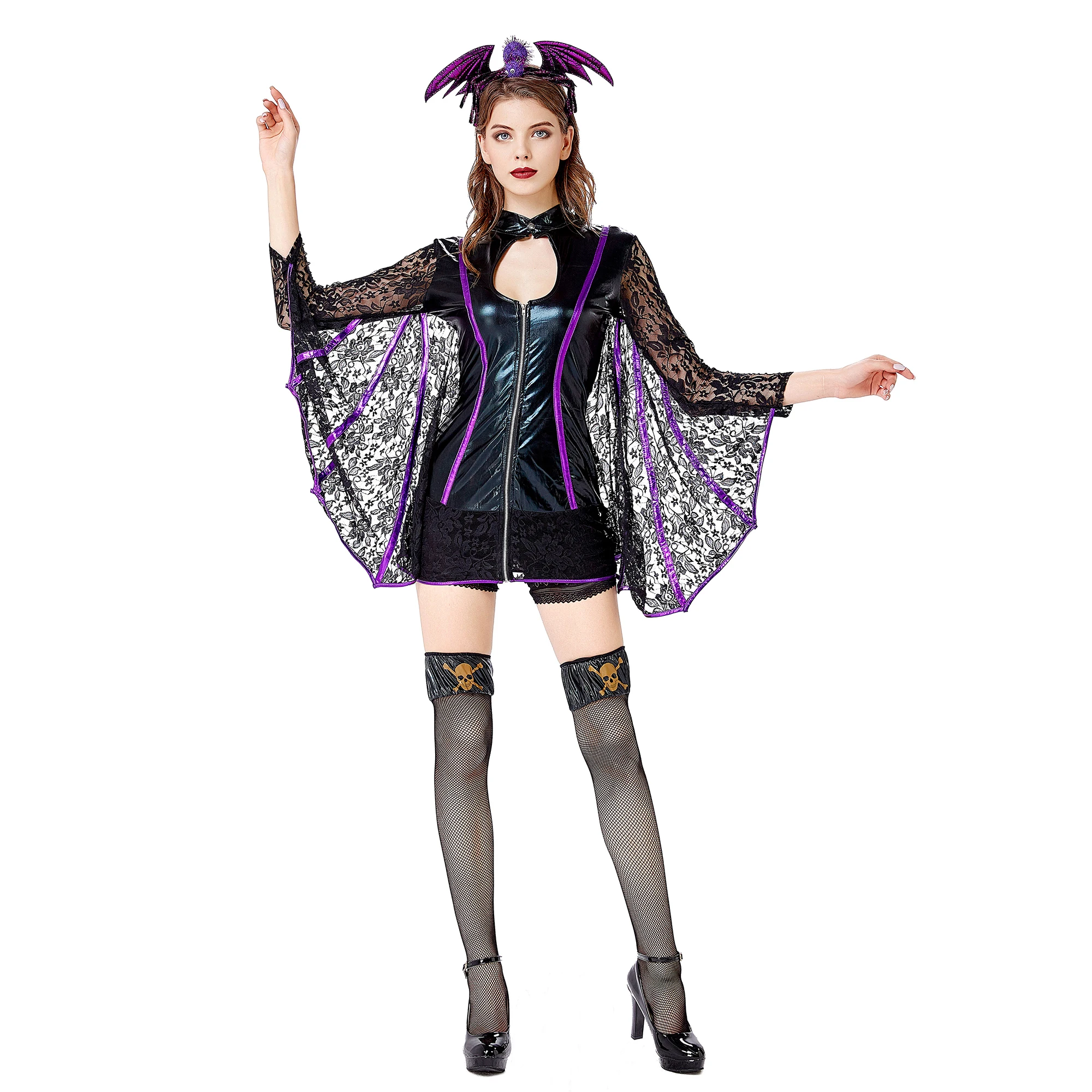 Halloween Costumes for Women's Gothic Vampire Costume Halloween Bat Hooded Dress for Adults