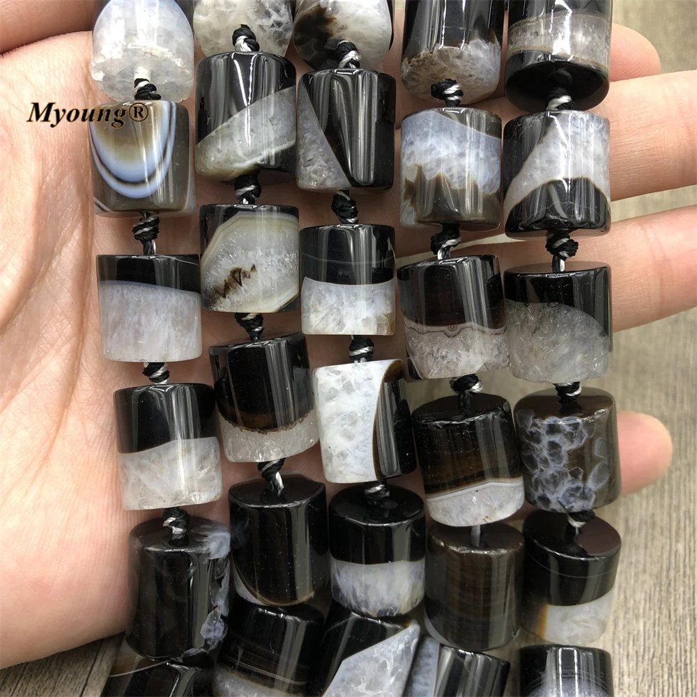 14x15-16mm Large Cylinder Shape Black And White Agates Quartz Druzy Stone Tube Beads For DIY Jewelry Making MY221110