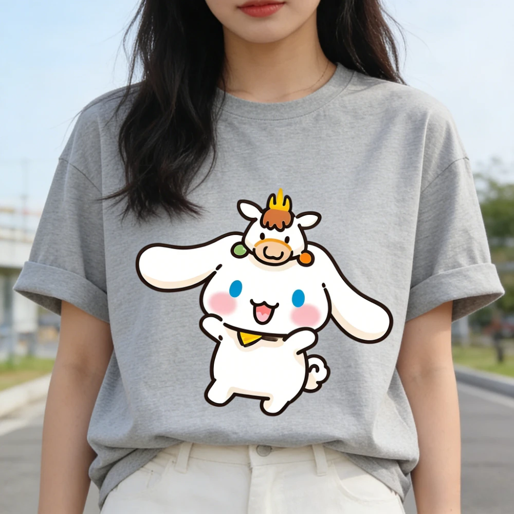 

Новая футболка с мультяшным принтом Cinnamoroll Cow 2026 года, семейные комплекты, повседневные футболки с коротким рукавом для женщин, мужчин и детей, высокое качество