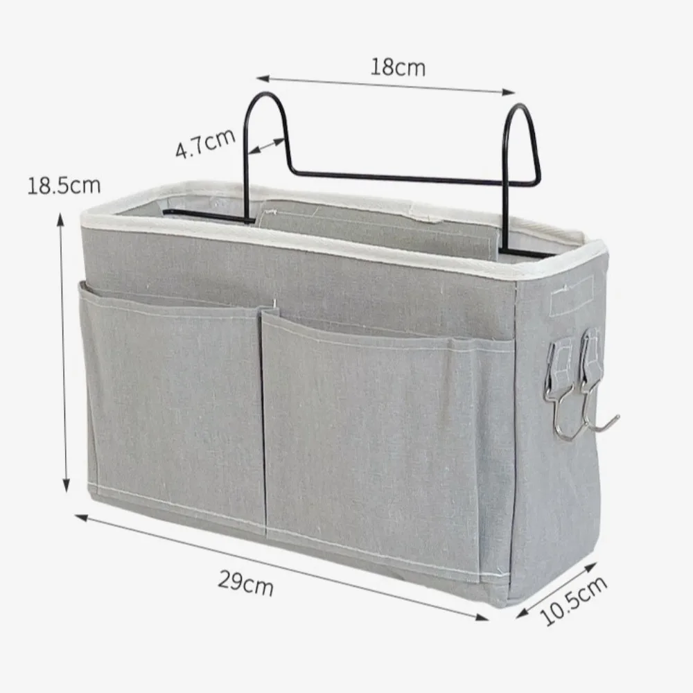 Canvas Bedside Storage Rack Foldable Mesh Fabric Bedside Hanging Basket Adjustable Hook Space Saving Dormitory Storage Basket