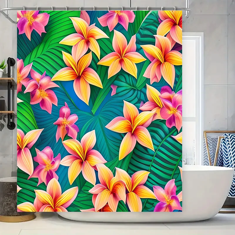 

Bright Tropical Leaves Shower Curtain Floral Bath Decor for Bathroom Renovation Modern Waterproof Fabric in Multiple Sizes Pink,