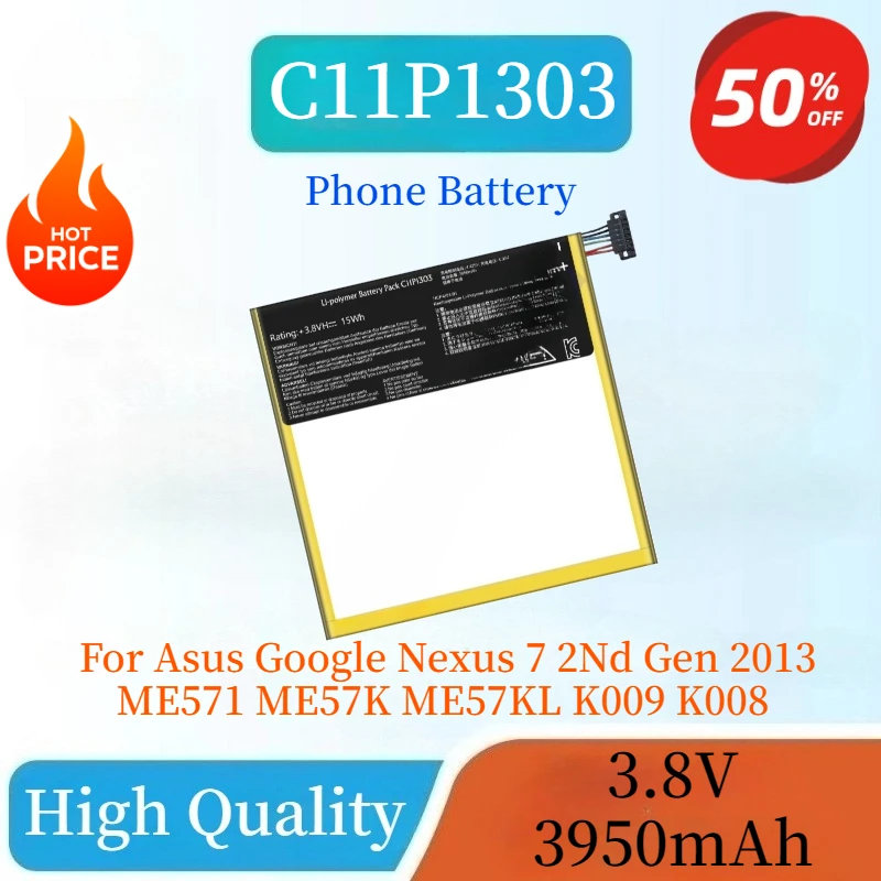 

New C11P1303 3.8V 3950mAh Replacement Phone Battery For Asus Google Nexus 7 2Nd Gen 2013 ME571 ME57K ME57KL K009 K008 Battery