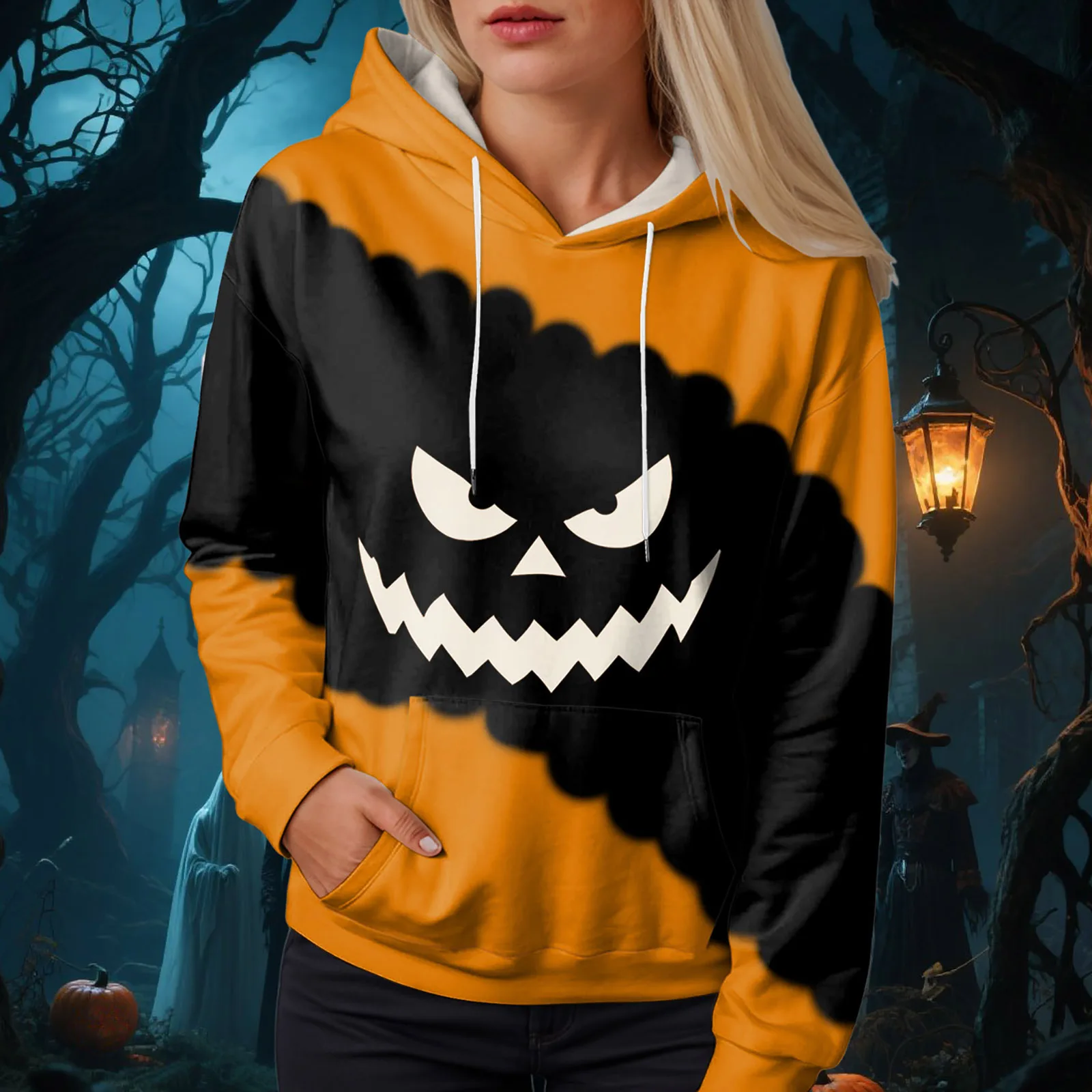 

Halloween Pumpkin Graphic Hoodies Women's Sweatshirt Casual Long Sleeve Loose Pullover Colla Sweatshirts For Man Streetwear Top