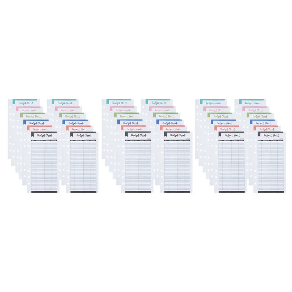 36pcs Cards Extra Thick Expense Tracker Daily Budget Planner Cash Recording Sheets Six Holes Paper Budget Supply