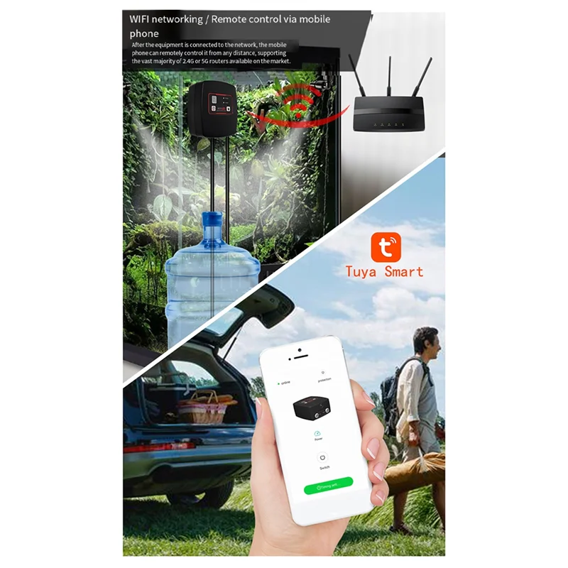 PORK-Tuya Wifi Rainforest Tank Atomization ชุด Rainforest สเปรย์ระบบความชื้นระบบ 4 Spary หัว EU Plug