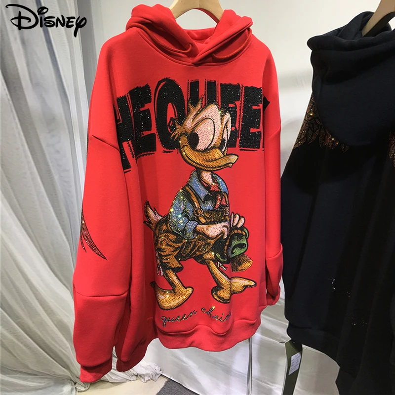 Disney New Arrival Autumn Cotton Loose Ins Casual Donald Duck Pullover Winter Heavy Industry Design Sense Nail Bead Hoodies