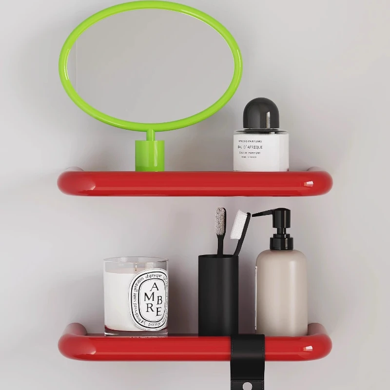 

Dopamine Wall-Mounted Storage Rack, Candy Red Stainless Steel Organizer, Bathroom Shower Essentials Organizer, No-Drill