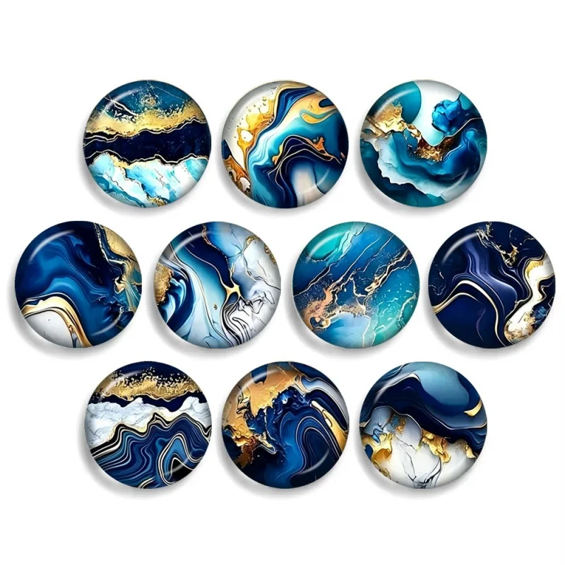 Neue Blau-Goldene Textur Kunstmuster 12mm/14mm/16mm/18mm/20mm/25mm Runde Foto-Glascabochons mit Flacher Rückseite für Schmuckherstellung