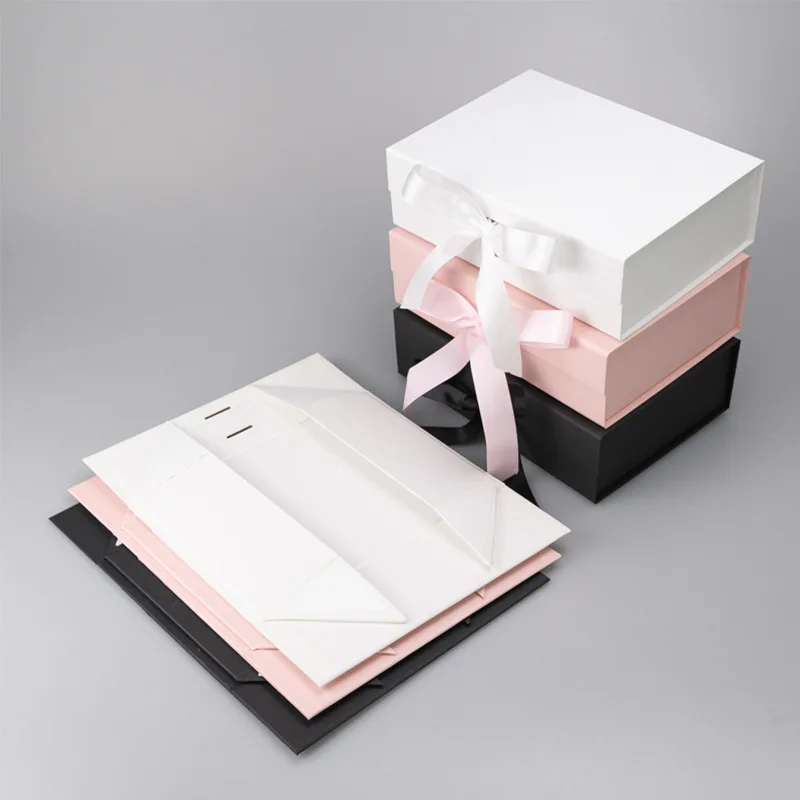 

Magnet Clamshell Gift Box with Silk Bowknot, Foldable, Custom Logo, Product Packaging, Wedding, Birthday, Baptism, Party