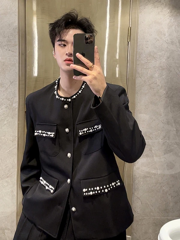 

Костюм с жемчужной вышивкой, тюжет, молодежный модный костюм без воротника, модель M, подставка для одежды, подходит из полиэфирного волокна, повседневная одежда