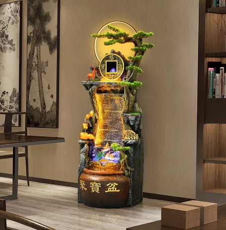 Chinese-style round resin water feature fountain, indoor and outdoor wealth generator, office floor, garden decoration