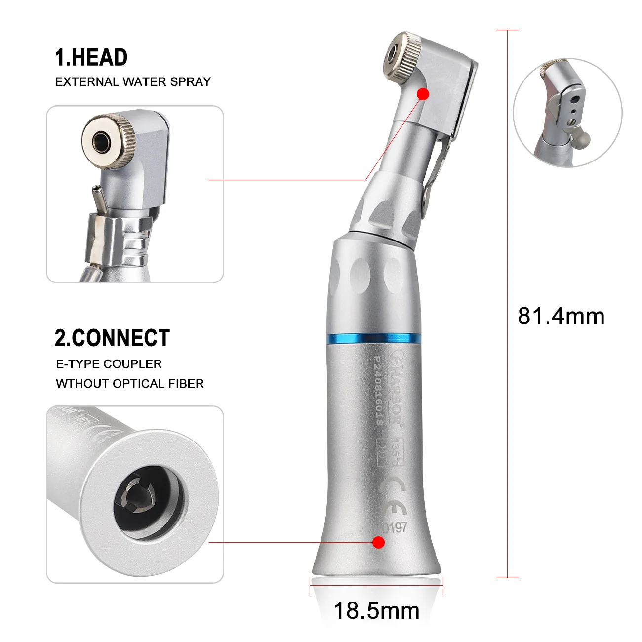 Dental Handpiece Kit Low Speed and LED High Push Button Contra Angle Single Way Water Spray Air Turbine 2/4 Hole