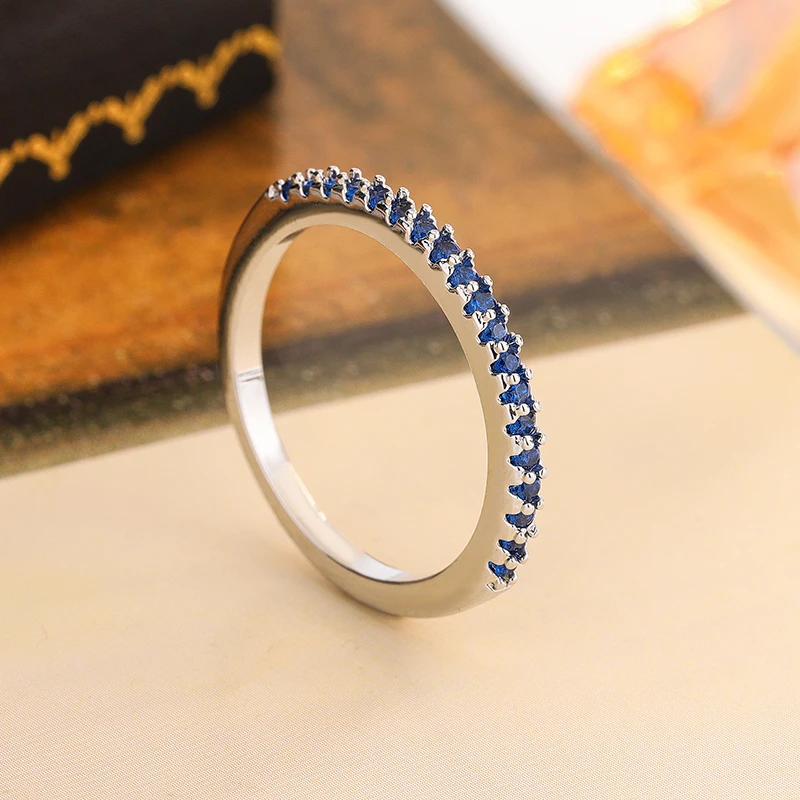 خاتم من الفضة الإسترليني عيار 925 مطلي بالزركون الملون قابل للتكديس مجوهرات نسائية أنيقة هدية عيد ميلاد هدية عيد الحب