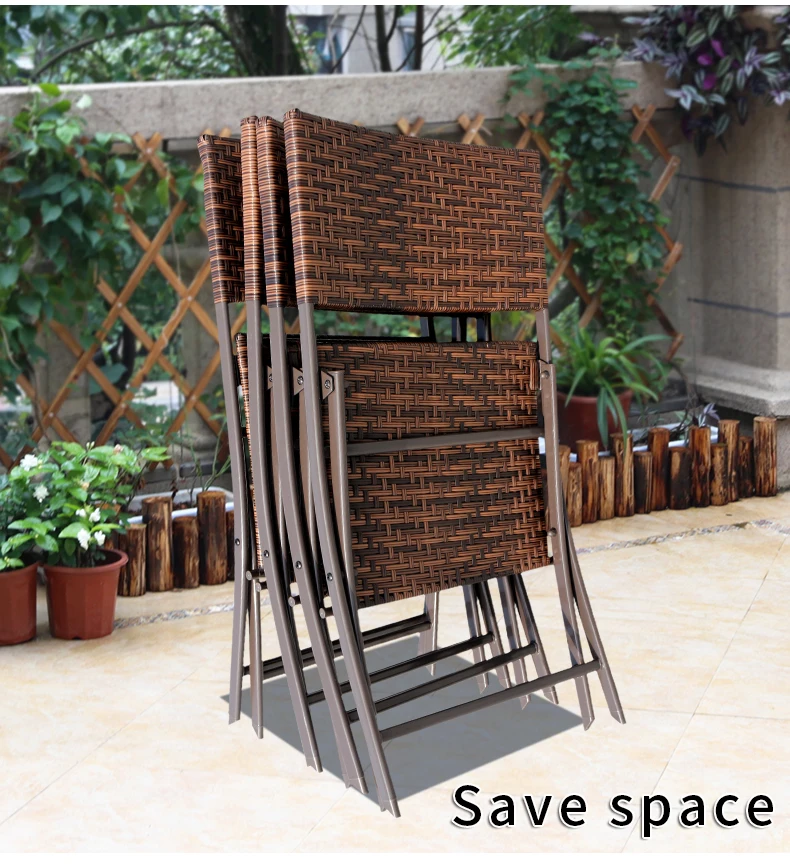 Garden Rattan Chair and Table Set Outdoor Camping Folding Table and Chair Set Office Balcony Portable Rattan Noodles Furniture
