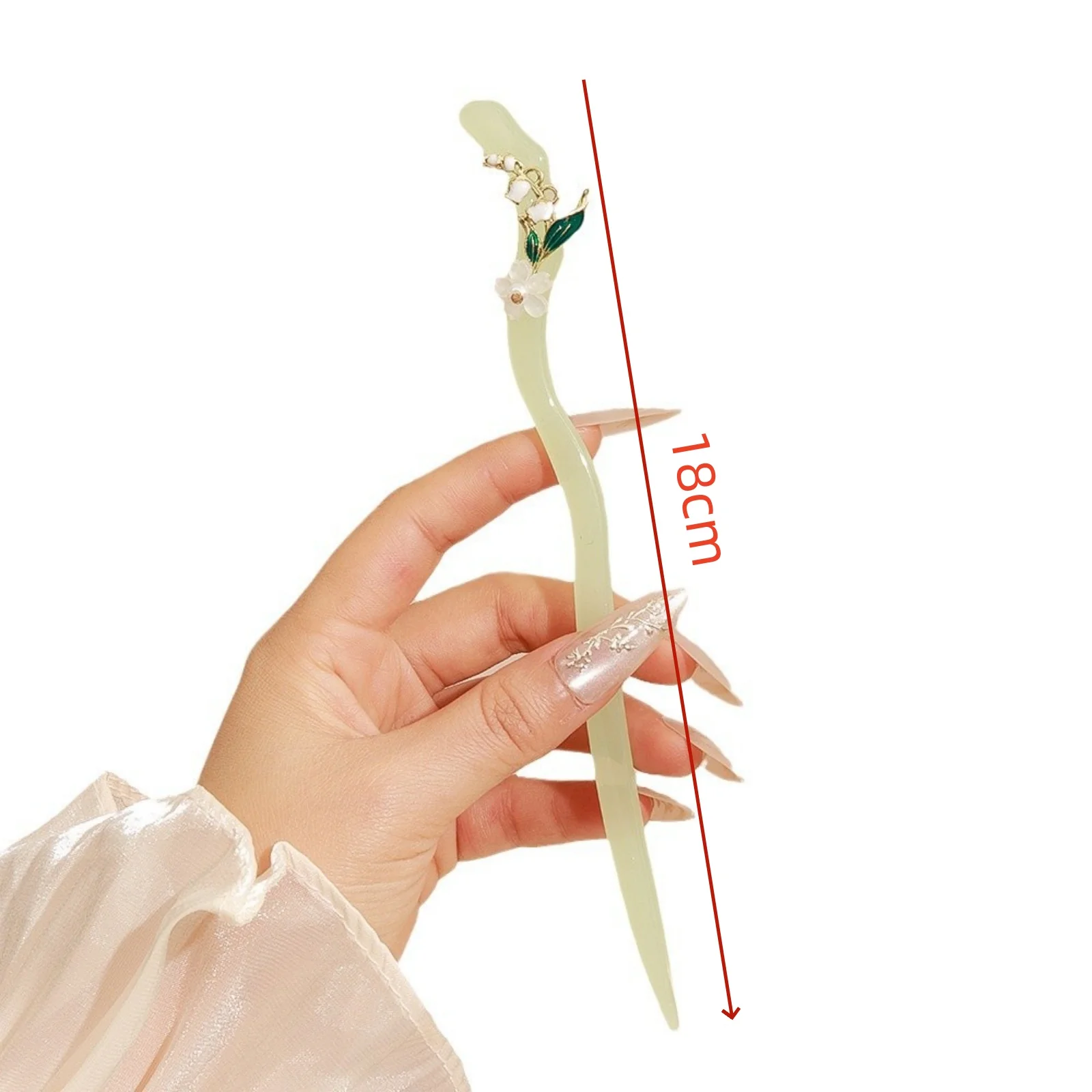 1 Stück grüne und weiße Blumen-Haarstäbchen, Jade – wie Haarnadeln-Set, perfekt für empfindliche und anmutige Hochsteckfrisuren von Frauen – Detail 7