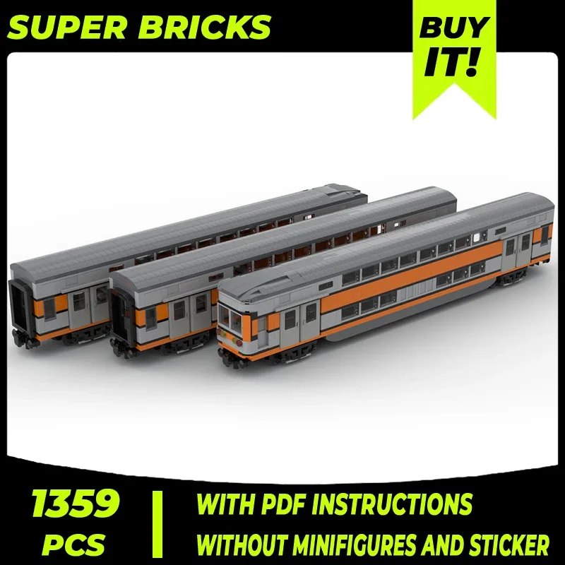 

City Vehicle Model Moc Building Bricks Train Wagon Rame VB2N SNCF﻿ Technology Blocks Gifts Christmas Toys DIY Sets Assembly