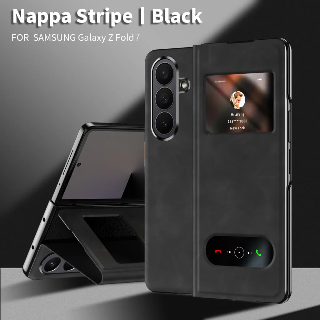 

Кожаный чехол Buiness в полоску наппа для Samsung Galaxy Z Fold 7, 6, 5, 4, 3, 2, Fold7, защитный чехол с откидной книгой и слотом для ручки