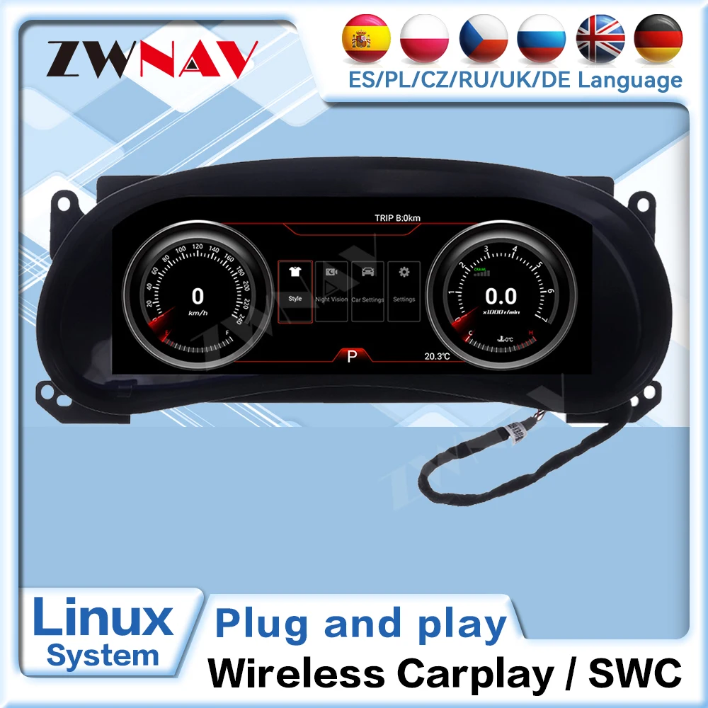 12.3 inch Digital Dashboard Cluster For Jeep Wrangler 2010-2017 Virtual LCD Instrument Panel Cockpit Speedometer Gauge Plug-play