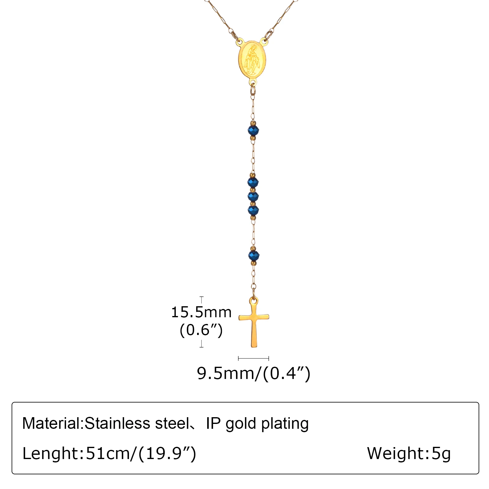 Vnox Religious Blue Beaded Blessed Mother Virgin Mary Rosary Simulated Pearl Beads Crucifix Cross Necklace for Women