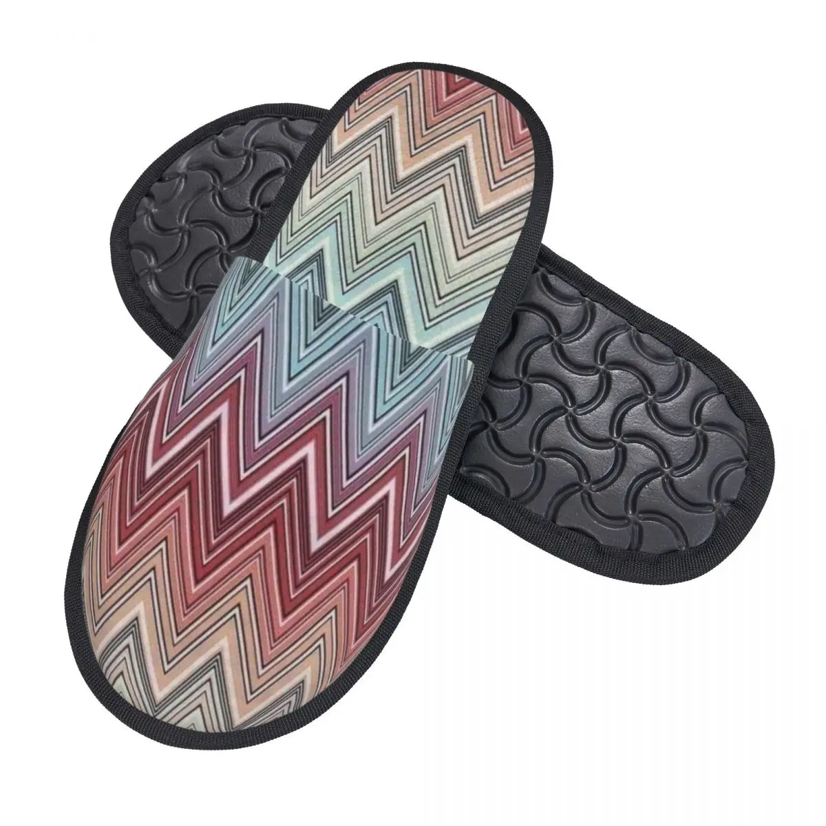 Multicolor Chic Zigzag Guest Slippers for Hotel Women Custom Print Boho Chic Zig Zag House Slipper