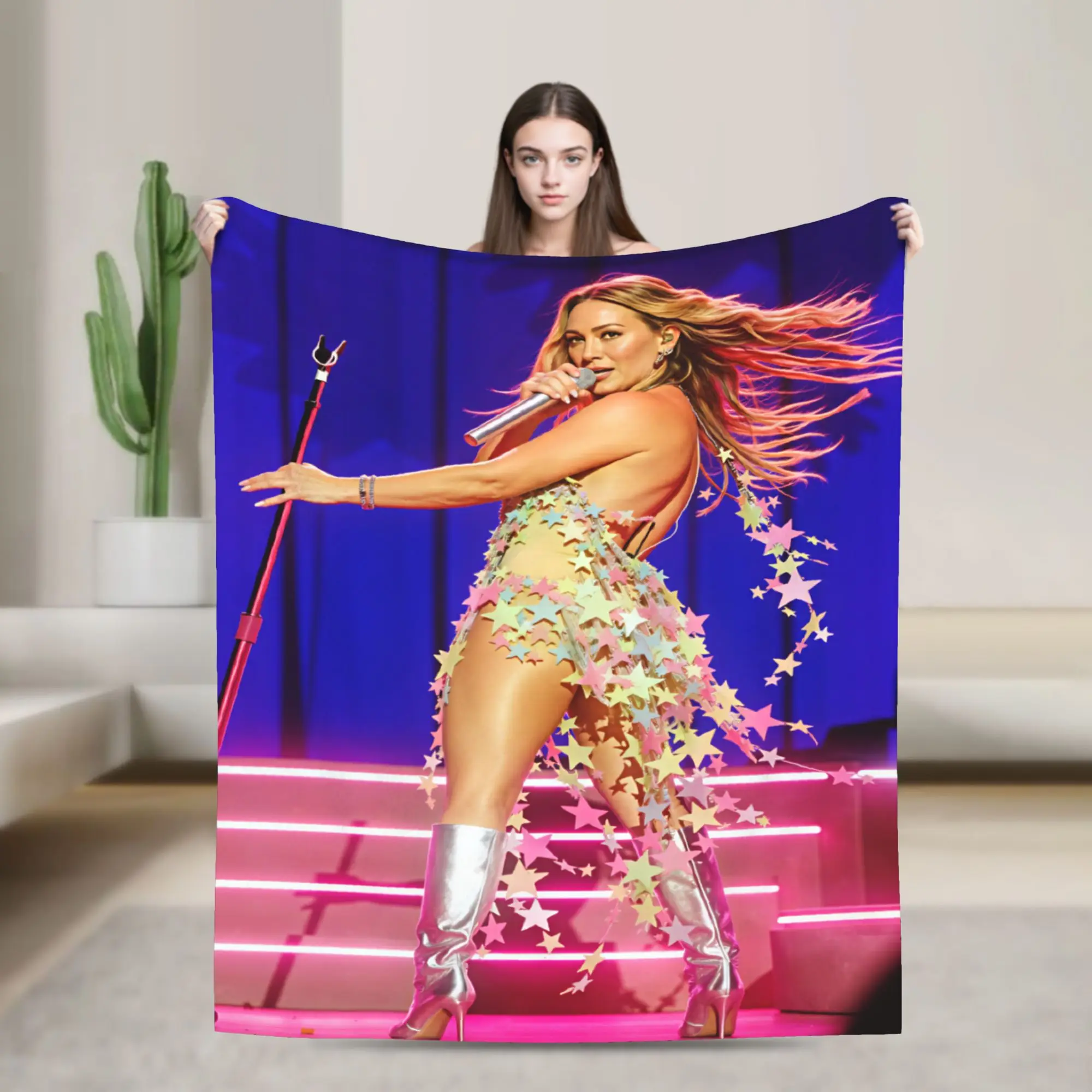 Hilary Duff Lucky Me Tour Blanket  Warm Novelty Plush Throw Blanket For Couch Chair Sofa Bed Picnic Flannel Bedspread Bed Cover