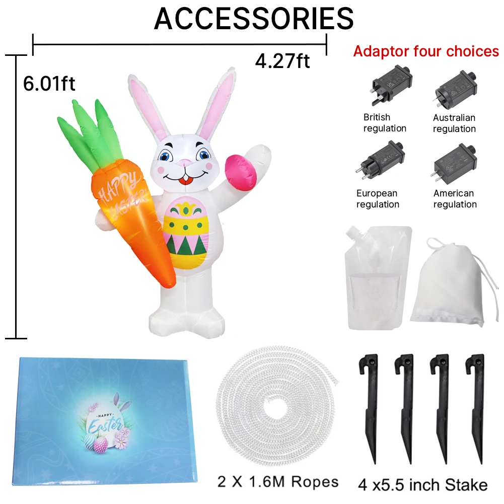 

Easter Balloon Air Model, Rabbit Hug Radish, Built-In Fan, Automatically Inflated Light, Holiday Garden Decoration Props, 1.8m