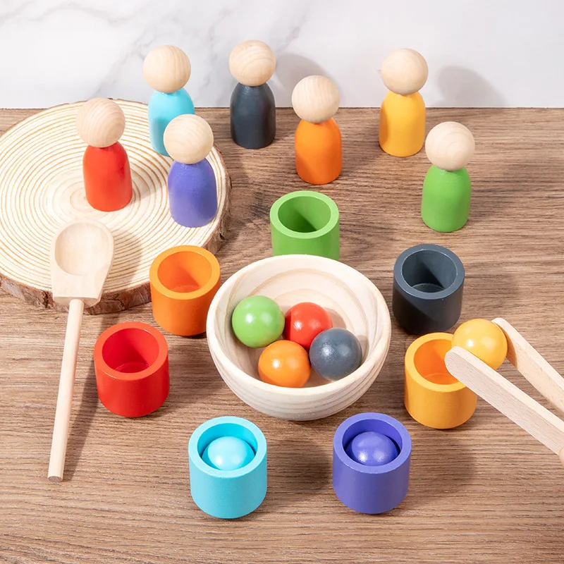 Jeu de trieur de documents en bois pour tout-petits, apprentissage précoce Montessori, ensemble pour 7 documents fins, classification de boules et tasses, jouet cadeau