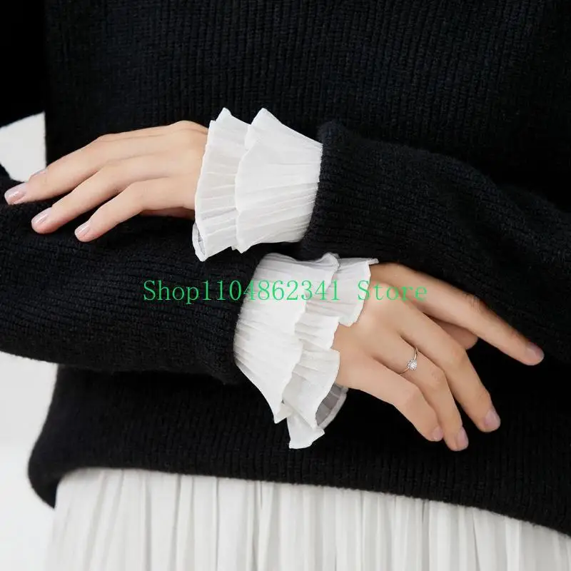 

5asd манжеты на запястья для женщин, плиссированные манжеты с рюшами и рогами, съемная рубашка, манжеты с искусственными