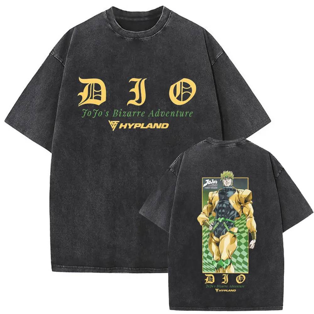 

Washed Vintage Anime JoJo's Bizarre Adventure Dio Brando Double Sided Print T-shirt Men Women's Casual Oversized Cotton T Shirts